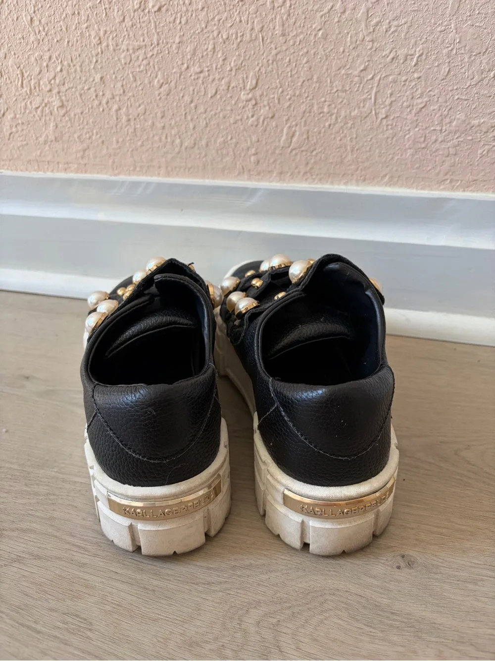 Karl Lagerfeld Black Pearl-Embellished Platform Sneakers